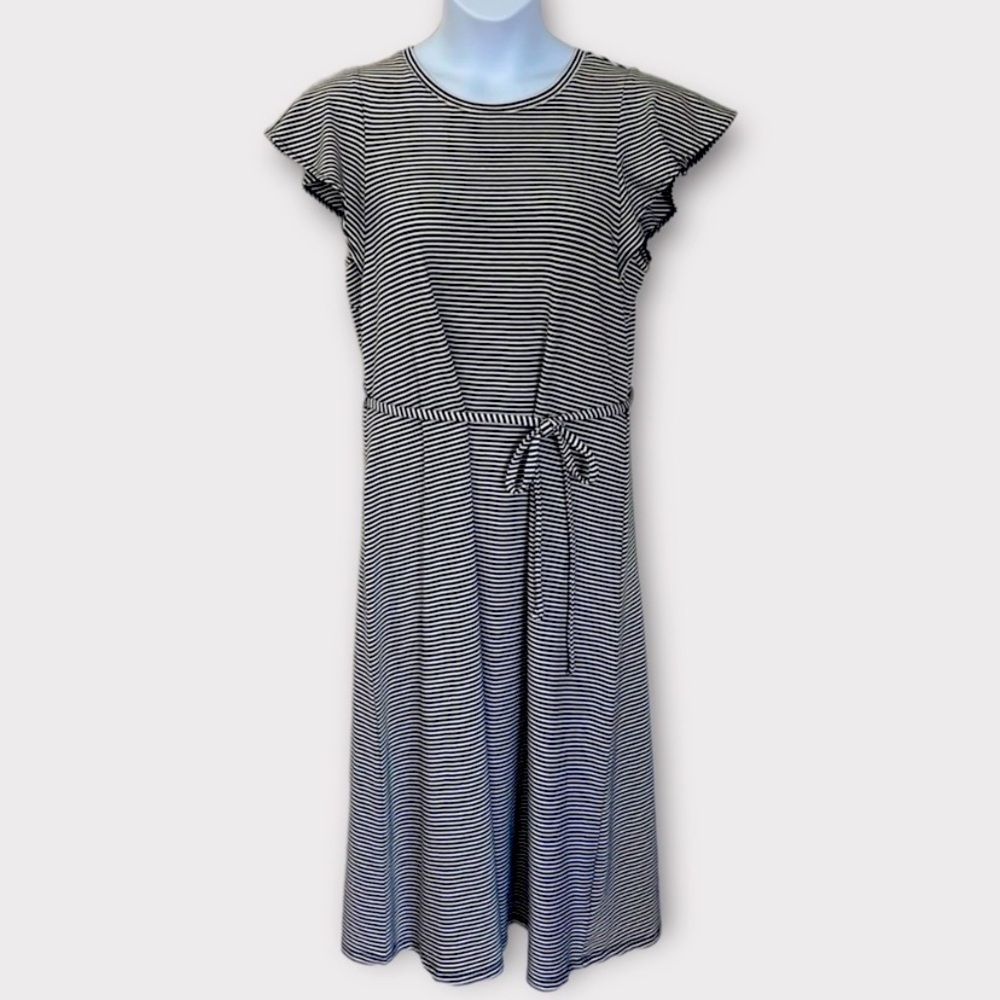 NWT Gap Navy Stripe Flutter Sleeve Midi Dress with Waist Tie- Small Regular